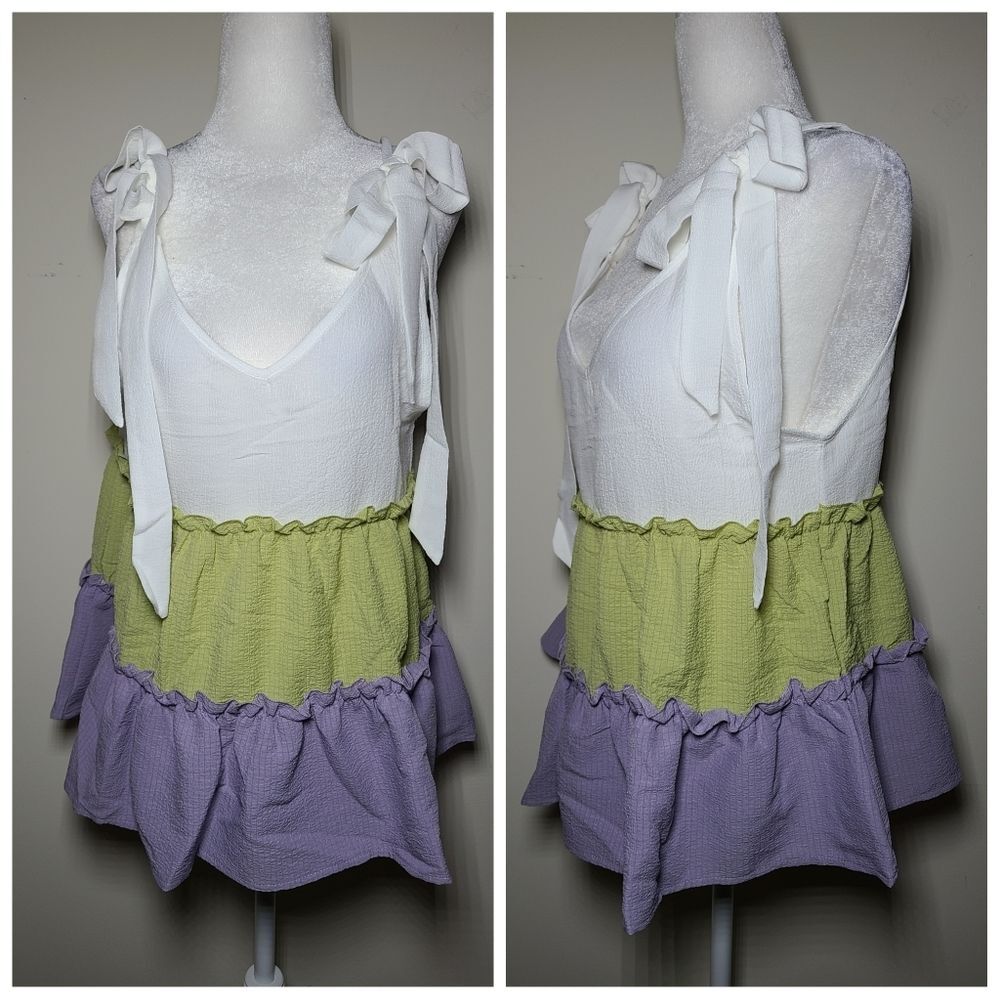 SHEIN|Ruffled Tie Strap Babydoll Top, SMALL